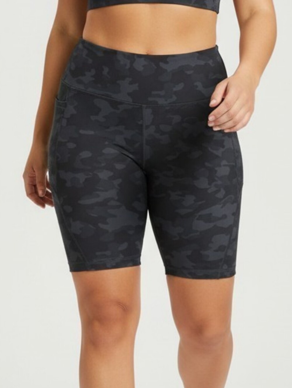 Danskin Charcoal Black Camo High-Waist Bike Shorts
